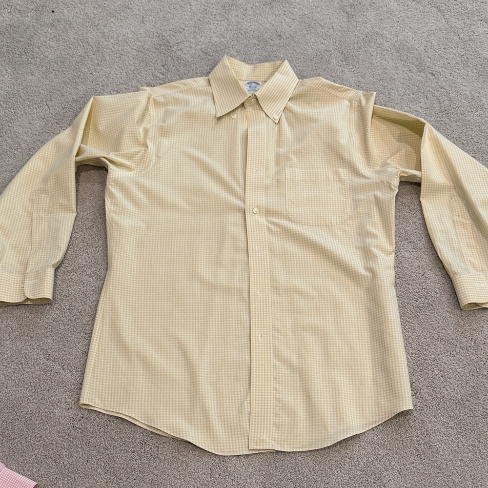 Brooks Brothers Light Yellow Plaid Dress Shirt